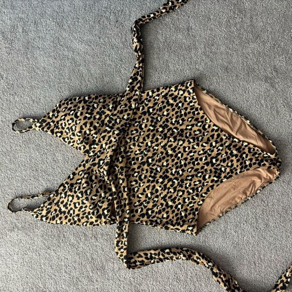 Aerie Leopard Wrap One Piece Swimsuit cheetah women’s large swim - Picture 8 of 10